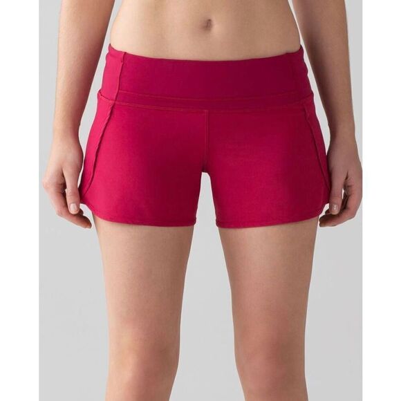 LULULEMON ATHLETICA Run Times Short '4-Way Stretch 4' in Ruby Red Size 8 - Picture 2 of 5